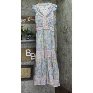 Bell Womens Silk Blend Annabelle Maxi Dress BELLSP25-1 Blue / Yellow Print M